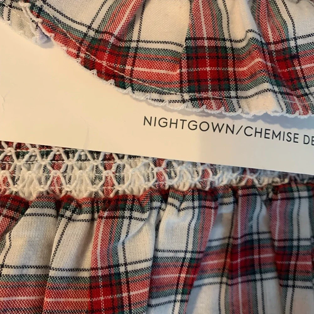 Janie and Jack Nightgown Kids 5 Red New‎ Plaid Smocked Ruffle Holiday Sleepwear